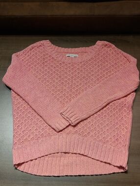 American Eagle Outfitters Pink Textured Knit Crewneck Sweater